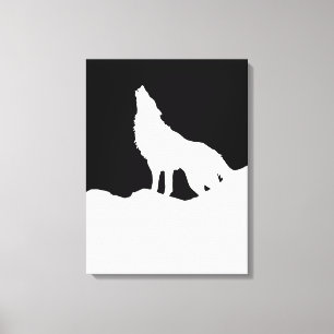 Black & White Pop Art Wolf Howling at Moon Canvas Print