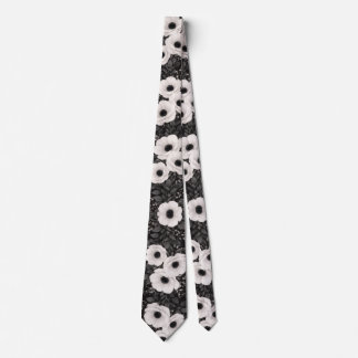 Black & White Poppy Floral Tie