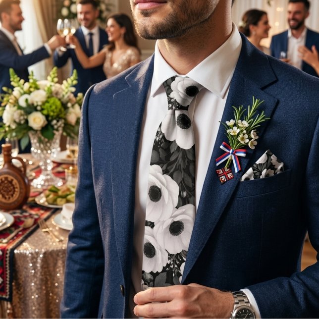 Black & White Poppy Floral Tie (Creator Uploaded)
