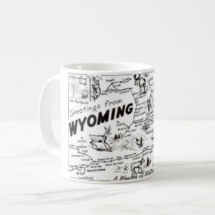 Black & White Postcard Map of Wyoming Mug