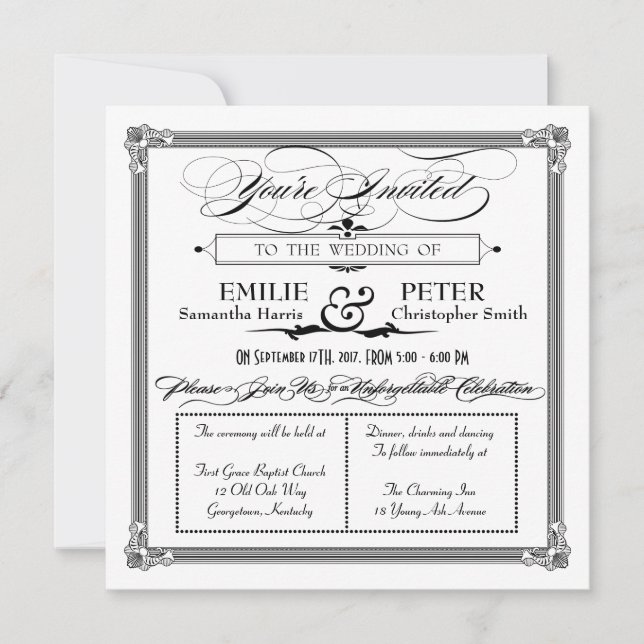 Black & White Poster Style Wedding Invitation (Front)