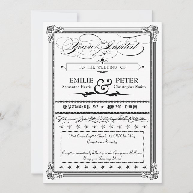 Black & White Poster Style Wedding Invitation (Front)