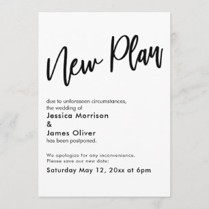 Black White Postponed Wedding New Plan Update Card
