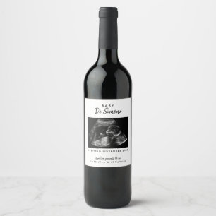 Black White Pregnancy Announcement Sonogram Photo Wine Label