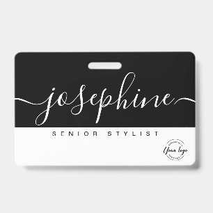 Black White Pretty Script Name Personalised  ID Badge