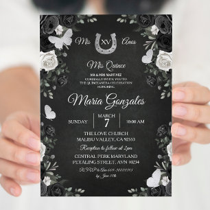 Black & White Princess Quinceanera Birthday Party Invitation