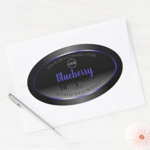 Black White Product Label Shimmery Blue Frame Logo