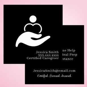 Black & White Professional Home Help Caregiver  Square Business Card