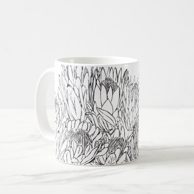 Black & White Protea Sketch Bouquet  Coffee Mug (Front Left)