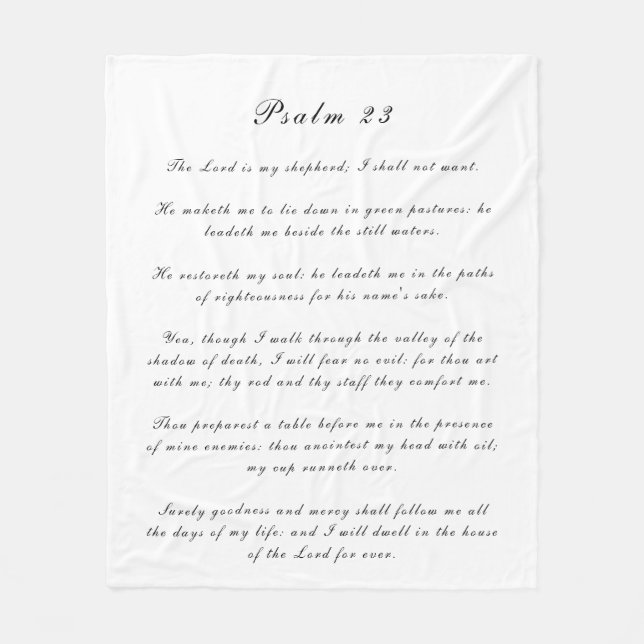 Black & White Psalm 23 Scripture Bible Text Modern Fleece Blanket (Front)