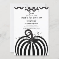 Black & White Pumpkin Autumn Fall 1st Birthday