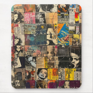 Black White Punk Rock Comic Collage Grid Mouse Pad