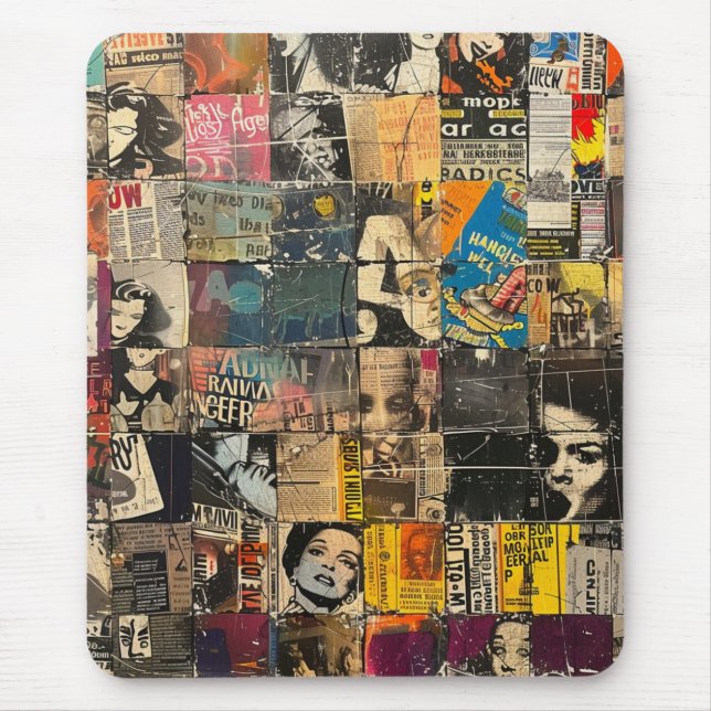 Black White Punk Rock Comic Collage Grid Mouse Pad (Front)