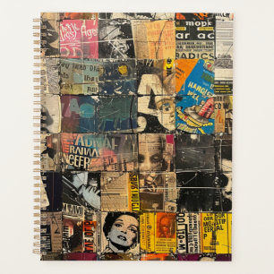 Black White Punk Rock Comic Collage Grid Planner