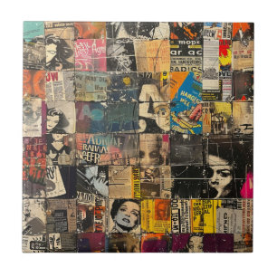 Black White Punk Rock Comic Collage Grid Tile