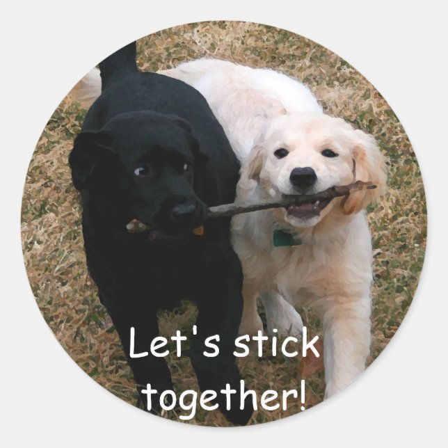 Black & white puppies "stick together" stickers (Front)