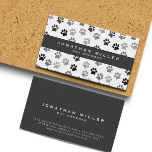 Black & White Puppy Dog Paw Prints   Grey Business Card