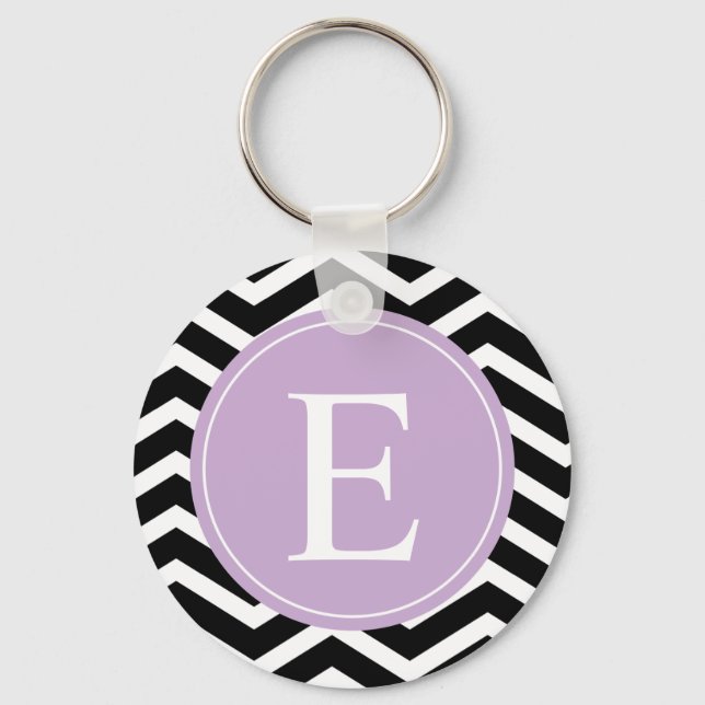 Black White Purple Chevron Custom Key Ring (Front)