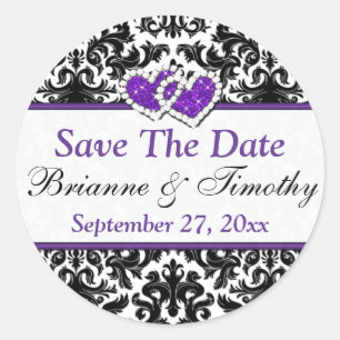Black White Purple Damask Save The Date Sticker