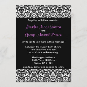 Black/White/Purple Damask Wedding Invitation