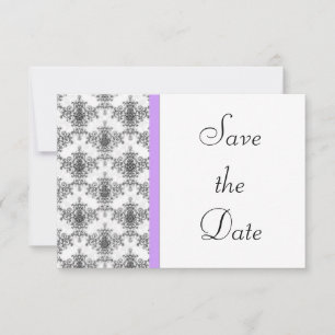 Black White Purple Damask Wedding Save the Date
