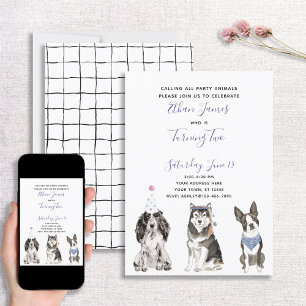 Black White Purple Dog Baby's 2nd Birthday Party Invitation