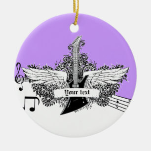 Black white purple electric guitar with wings ceramic tree decoration