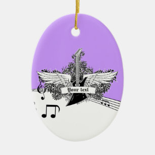 Black white purple electric guitar with wings ceramic tree decoration