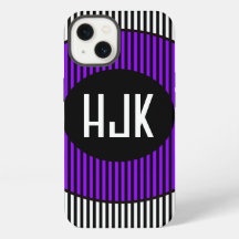 BLACK & WHITE PURPLE STRIP & monogram phone case