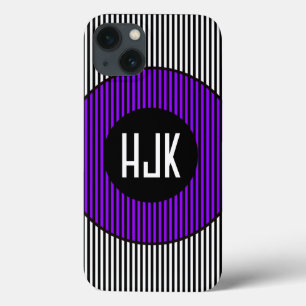 BLACK & WHITE PURPLE STRIP & monogram phone case