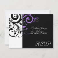 Black +White Purple Swirl Wedding Matching RSVP