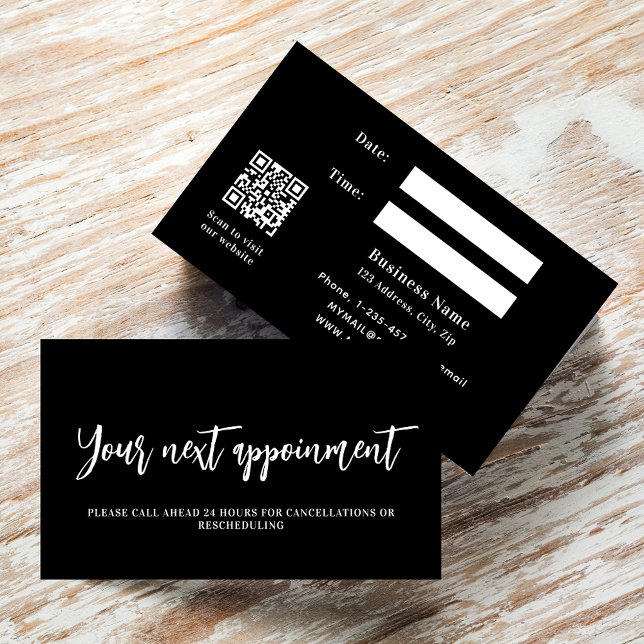 Black white QR business appointment card (Creator Uploaded)