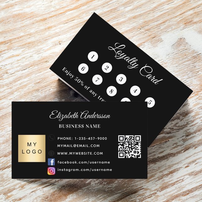 Black white qr code business logo loyalty card (Creator Uploaded)