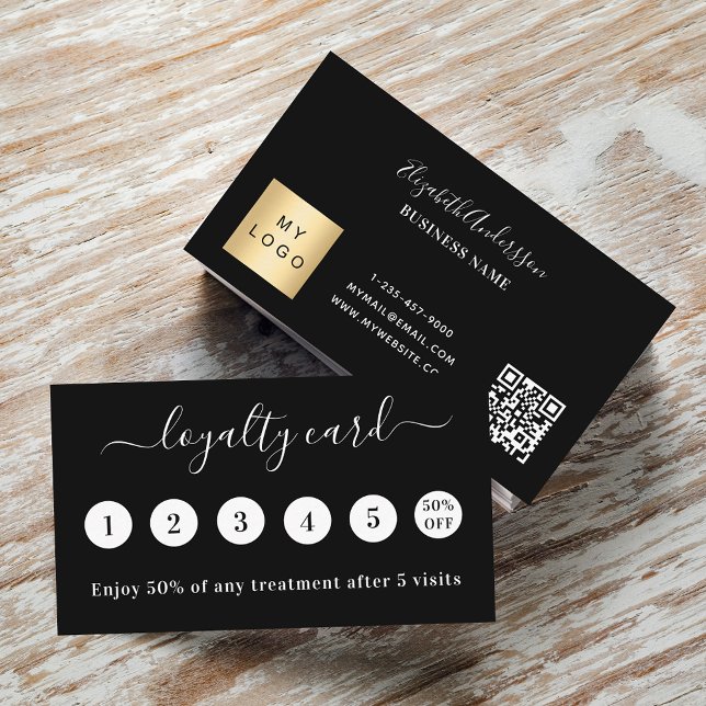 Black white qr code business logo loyalty card (Creator Uploaded)