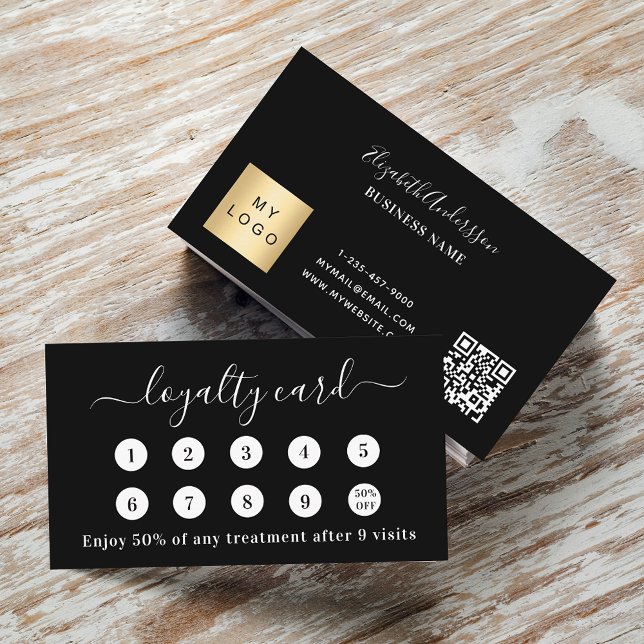 Black white qr code business logo loyalty card (Creator Uploaded)