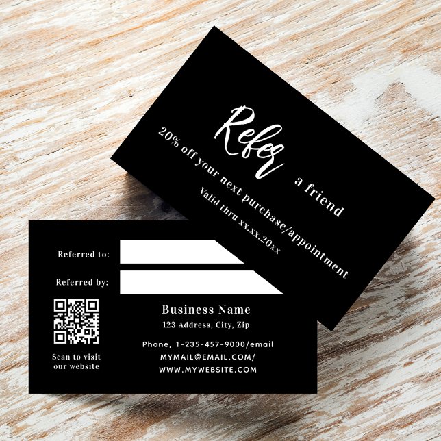 Black white qr code business referral card (Creator Uploaded)