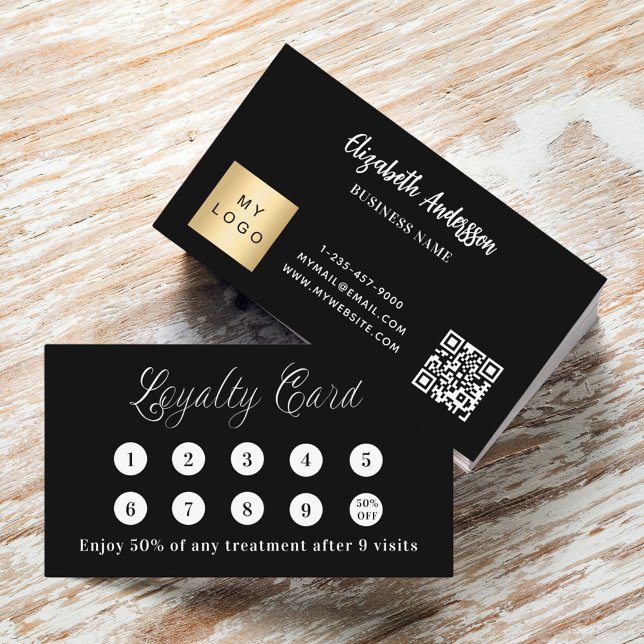Black white qr code logo loyalty card (Creator Uploaded)