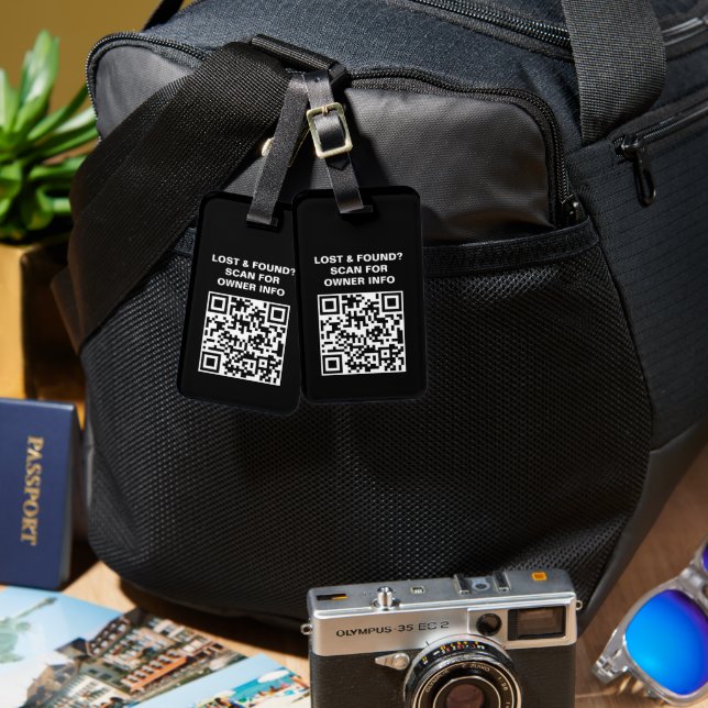 Black & White QR Code  Luggage Tag (Front & Back)