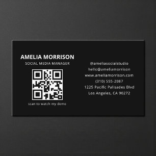 Black White QR Code Minimalist Professional Business Card