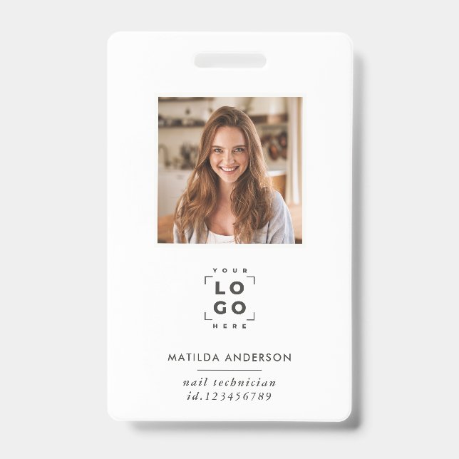 Black white QR code modern minimal photo abstract ID Badge (Front)
