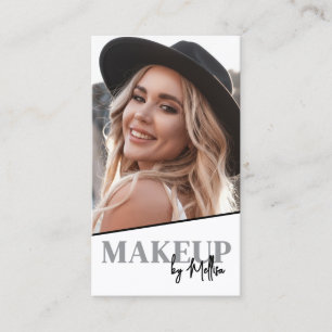 Black White QR Code Photo Makeup Vertical Business Card