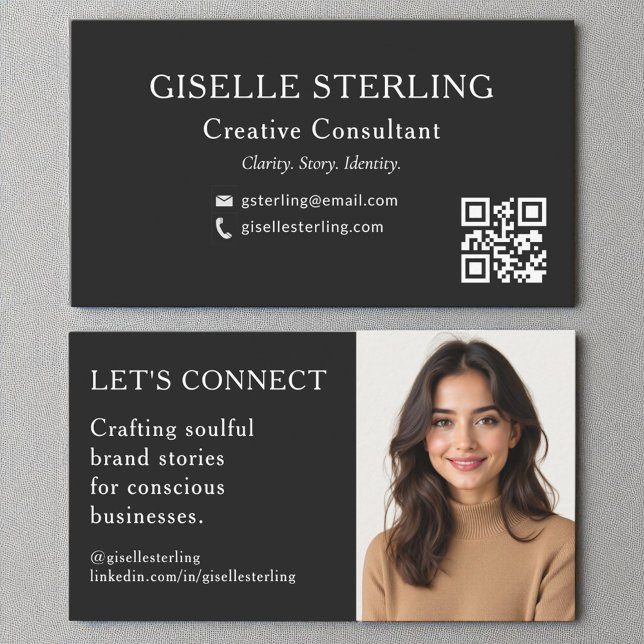 Black White QR Code Professional Photo Business Card (Creator Uploaded)