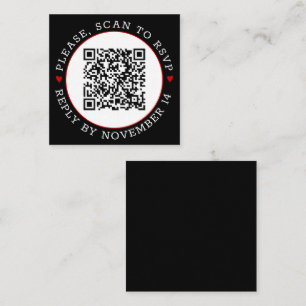 Black white QR code RSVP border red hearts wedding Enclosure Card
