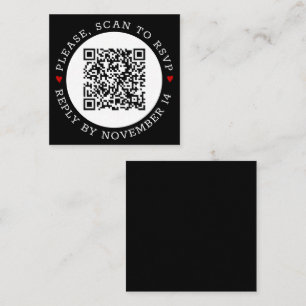 Black white QR code RSVP border red hearts wedding Enclosure Card