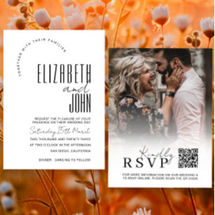 Black White QR Code RSVP Minimalist Photo Wedding Invitation