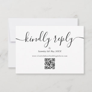 Black White QR Code Script Wedding Kindly Reply RSVP Card
