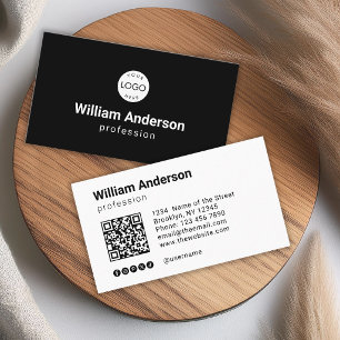 Black & White QR Code Social Media Icons Your Logo Business Card