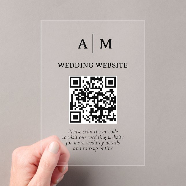 Black & White QR Code Wedding Acrylic Invitations (Insitu (Handheld))