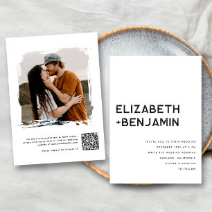 Black White QR Code Wedding Invitation with RSVP