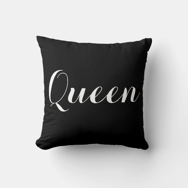 Black White Queen Typography Cushion (Front)